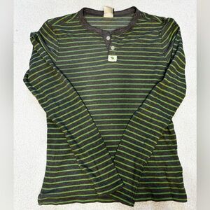 Abercrombie & Fitch Green and Gray Striped Henley